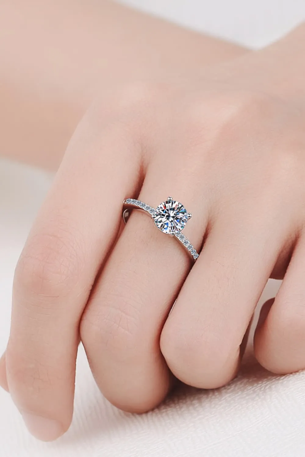 1 Carat Moissanite Rhodium-Plated Side Stone Ring, image 3