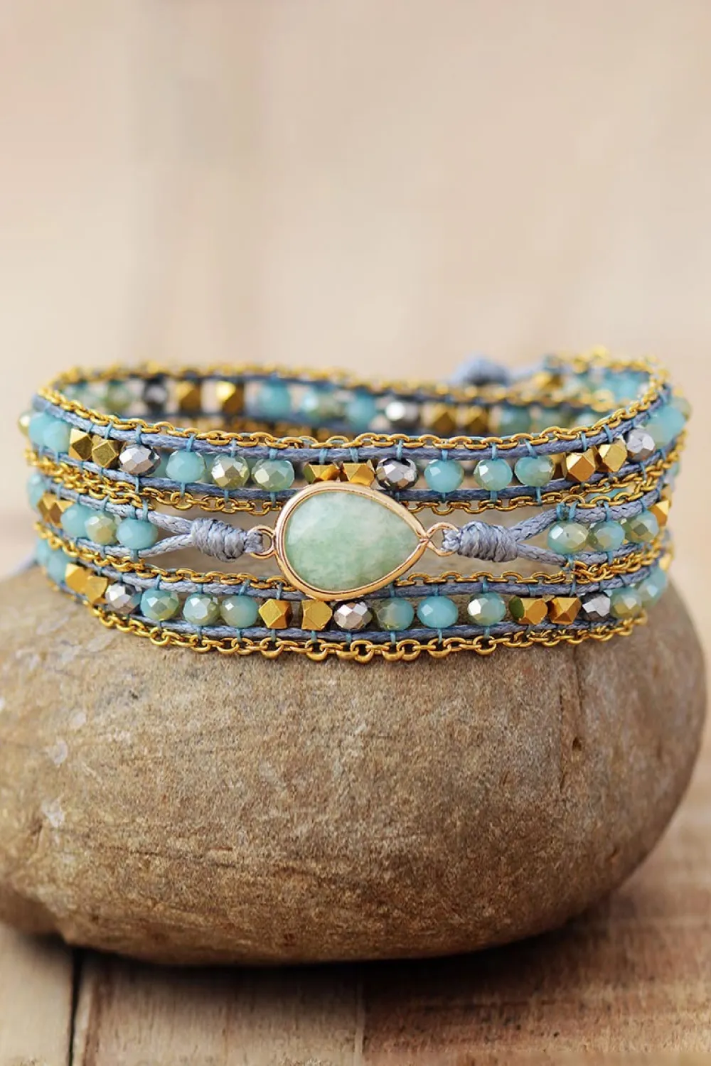 Handmade Teardrop Shape Triple Layer Beaded Bracelet, image 2
