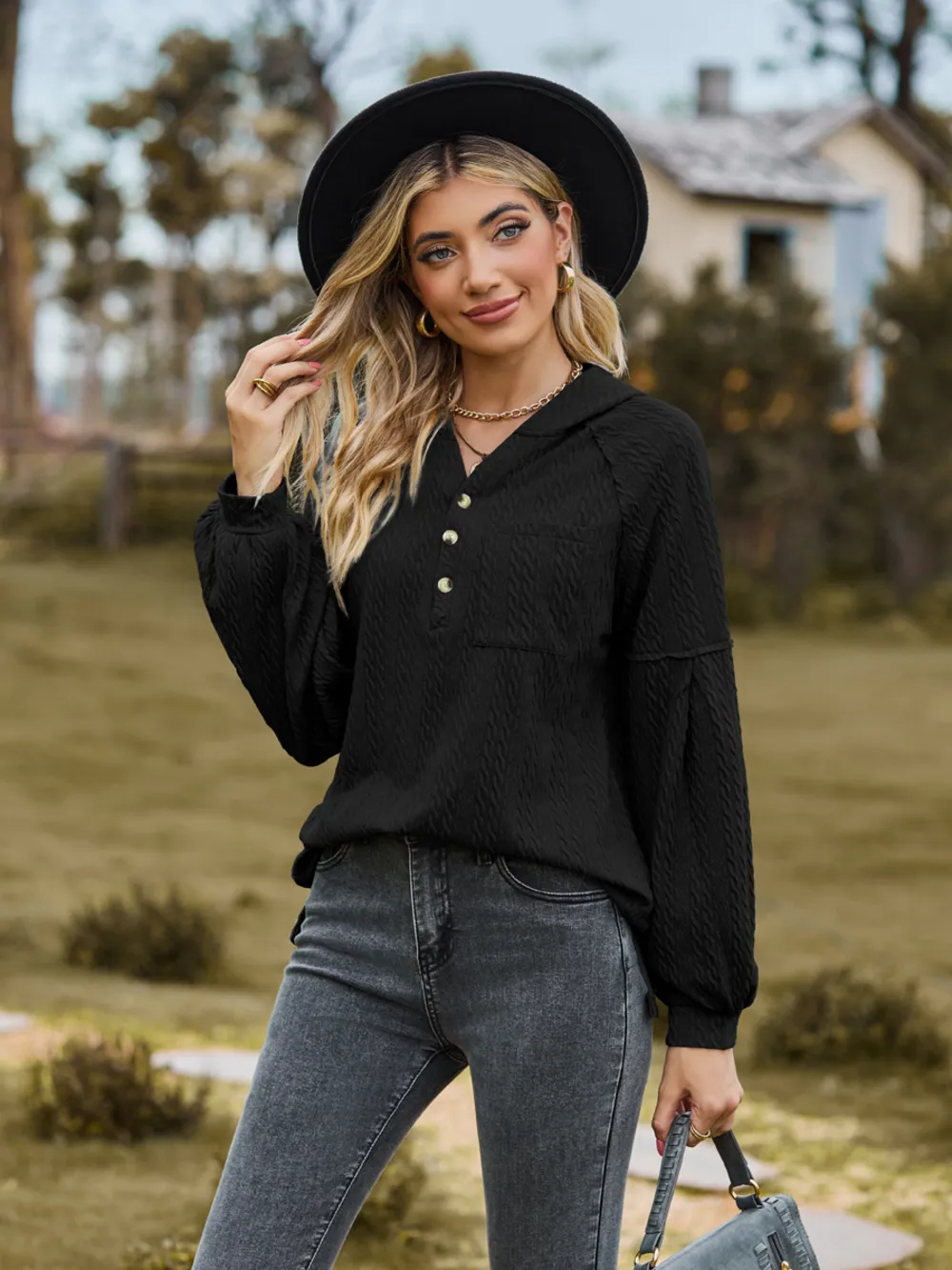 Cable-Knit Dropped Shoulder Hoodie, image 7