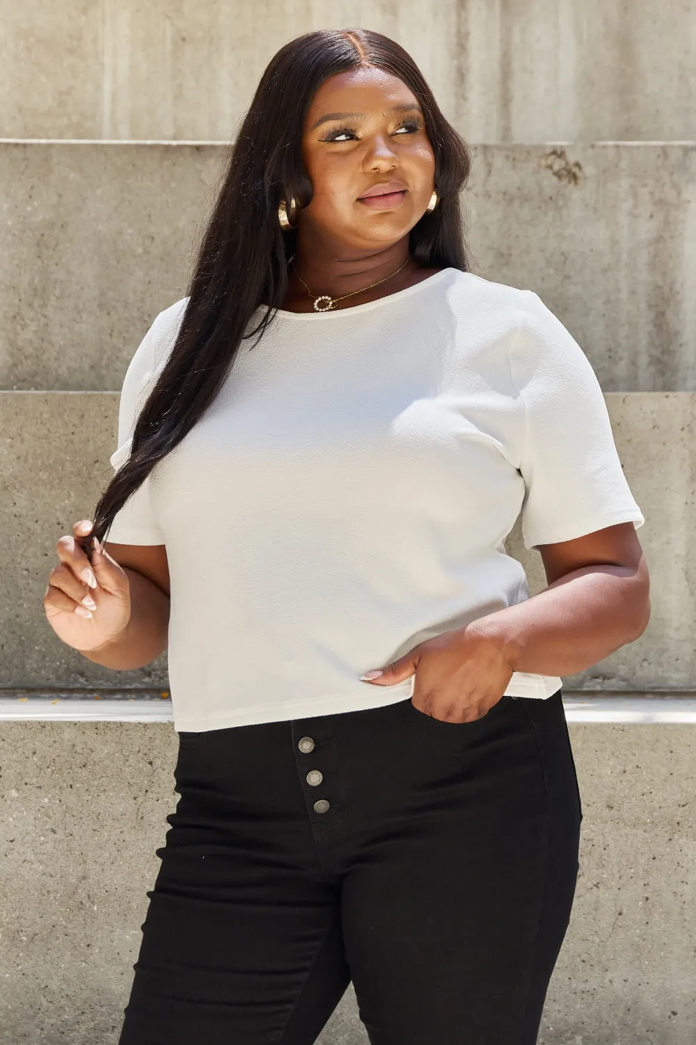 Pearly White Full Size Criss Cross Pearl Detail Open Back T-Shirt, image 4