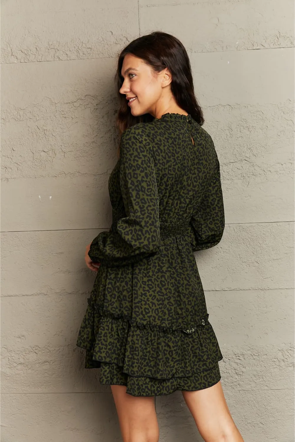 Leopard Smock Waist Long Sleeve Dress, image 4