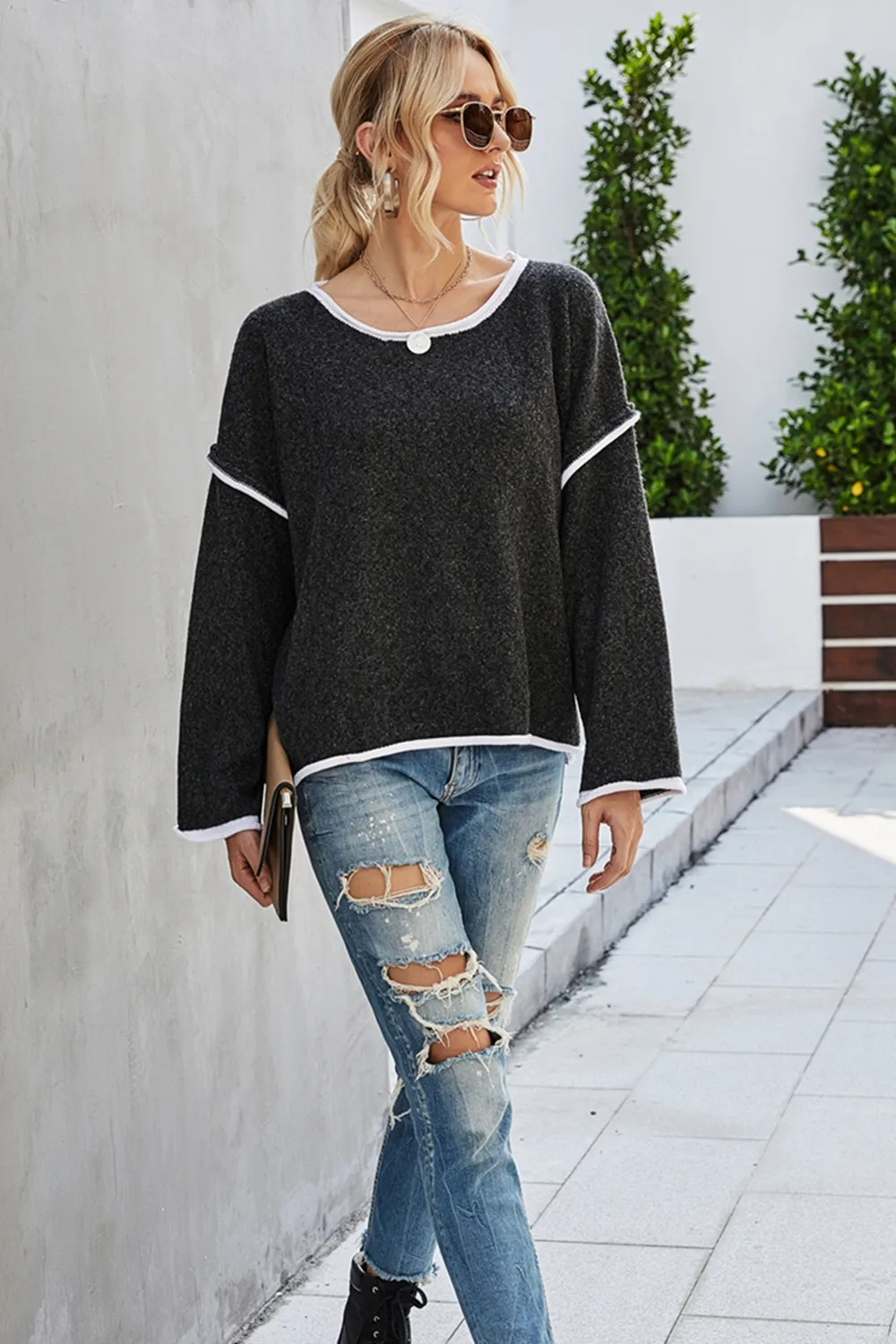 Round Neck Dropped Shoulder Sweater, image 10