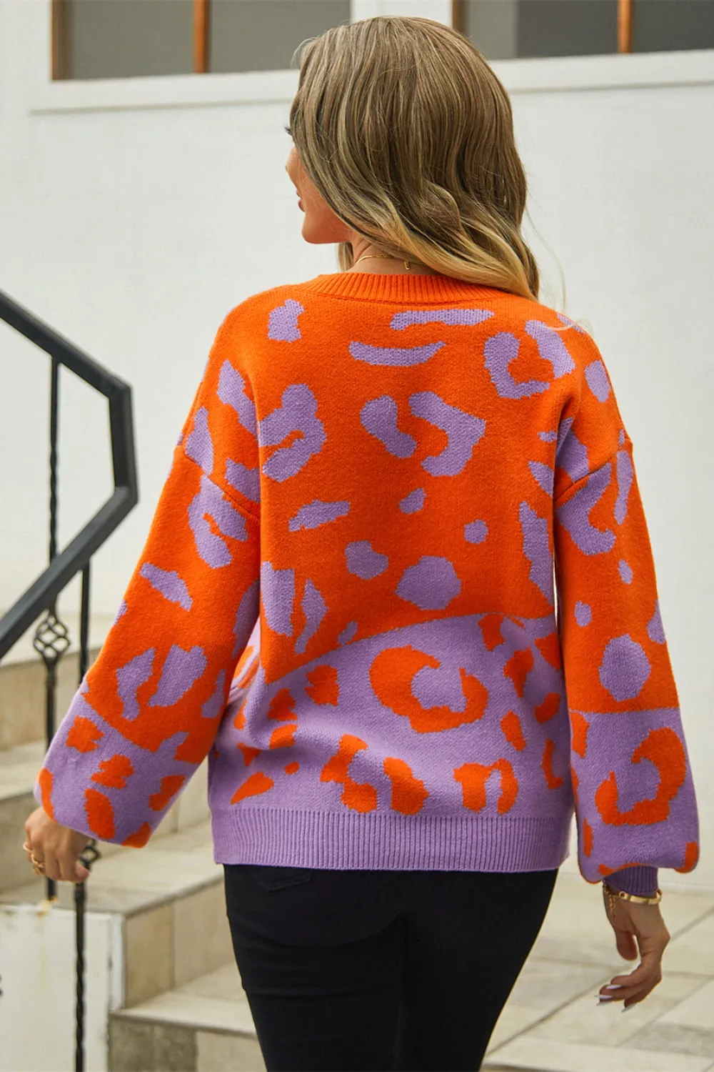 Leopard Round Neck Dropped Shoulder Sweater, image 10