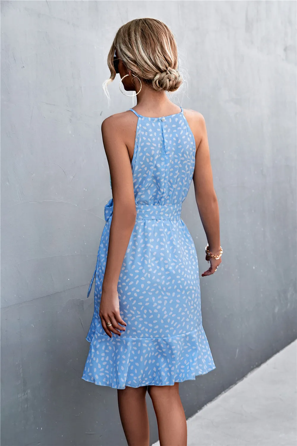 Printed Tie Waist Ruffle Hem Sleeveless Dress, image 2