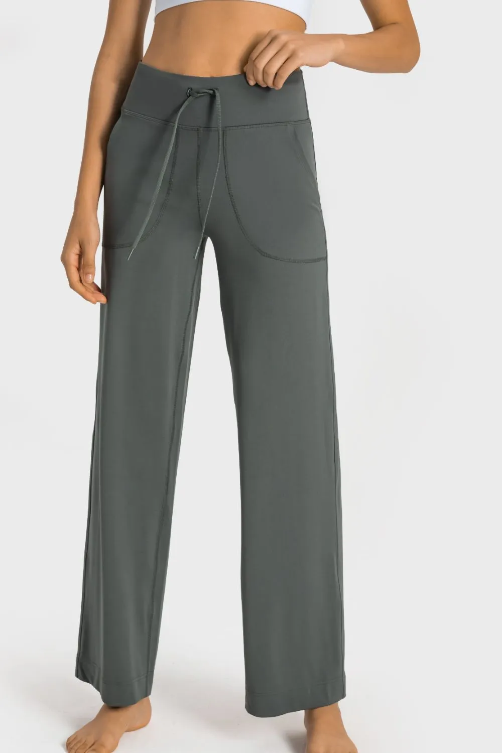 Drawstring Waist Wide Leg Sports Pants with Pockets, image 10