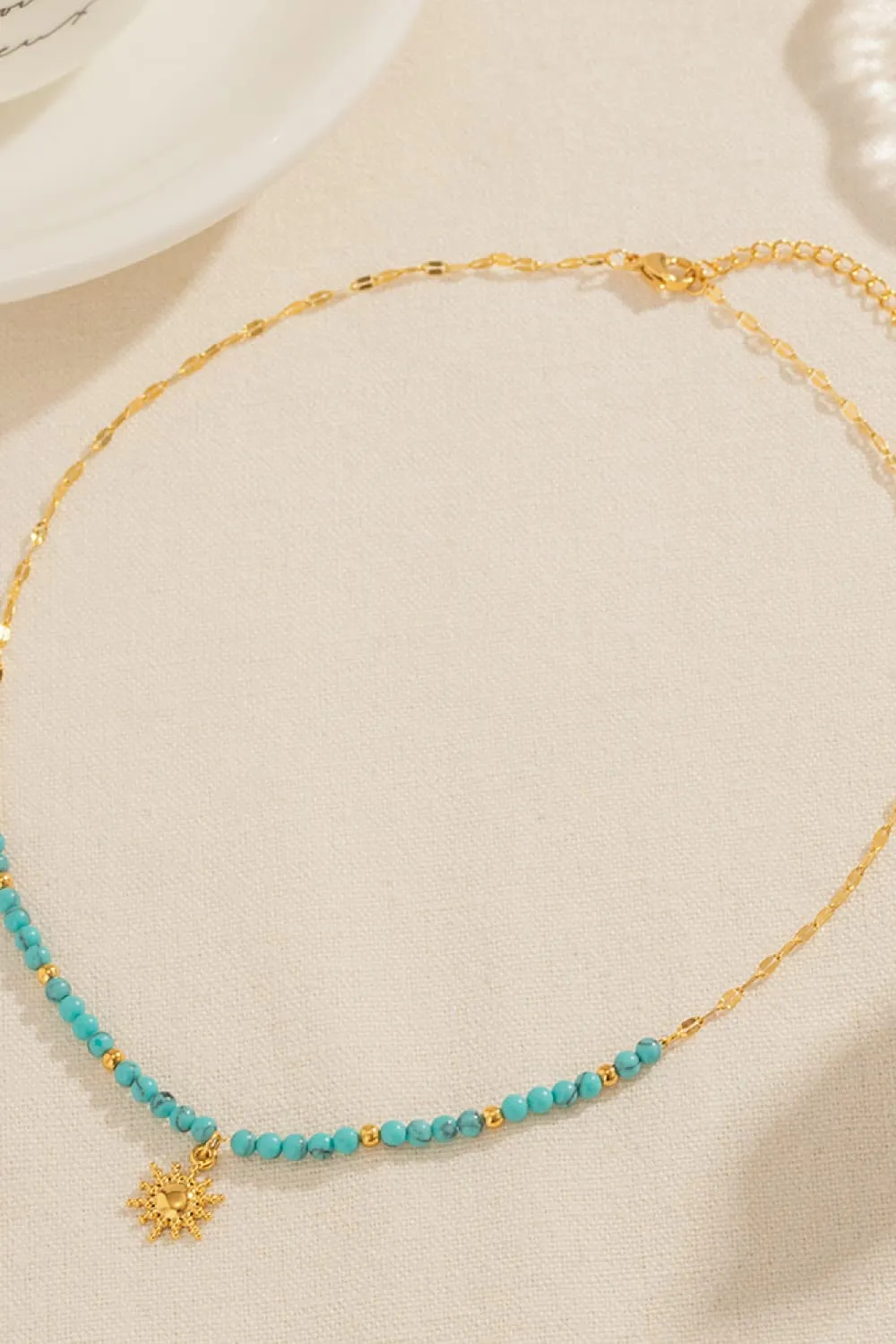 Turquoise Beaded 18K Gold-Plated Sun Shape Pendant Necklace, image 5