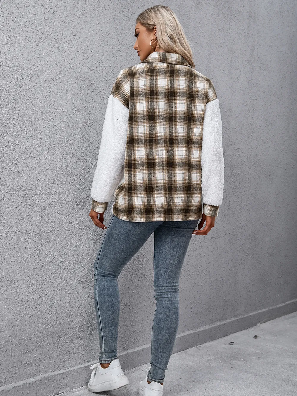 Plaid Collared Neck Button Down Jacket, image 3