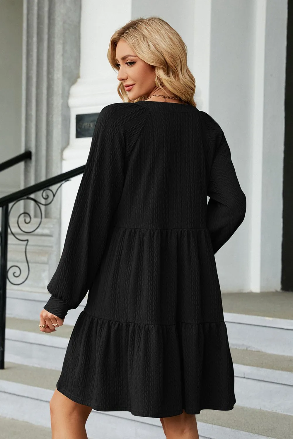 Notched Neck Long Sleeve Mini Dress, image 15