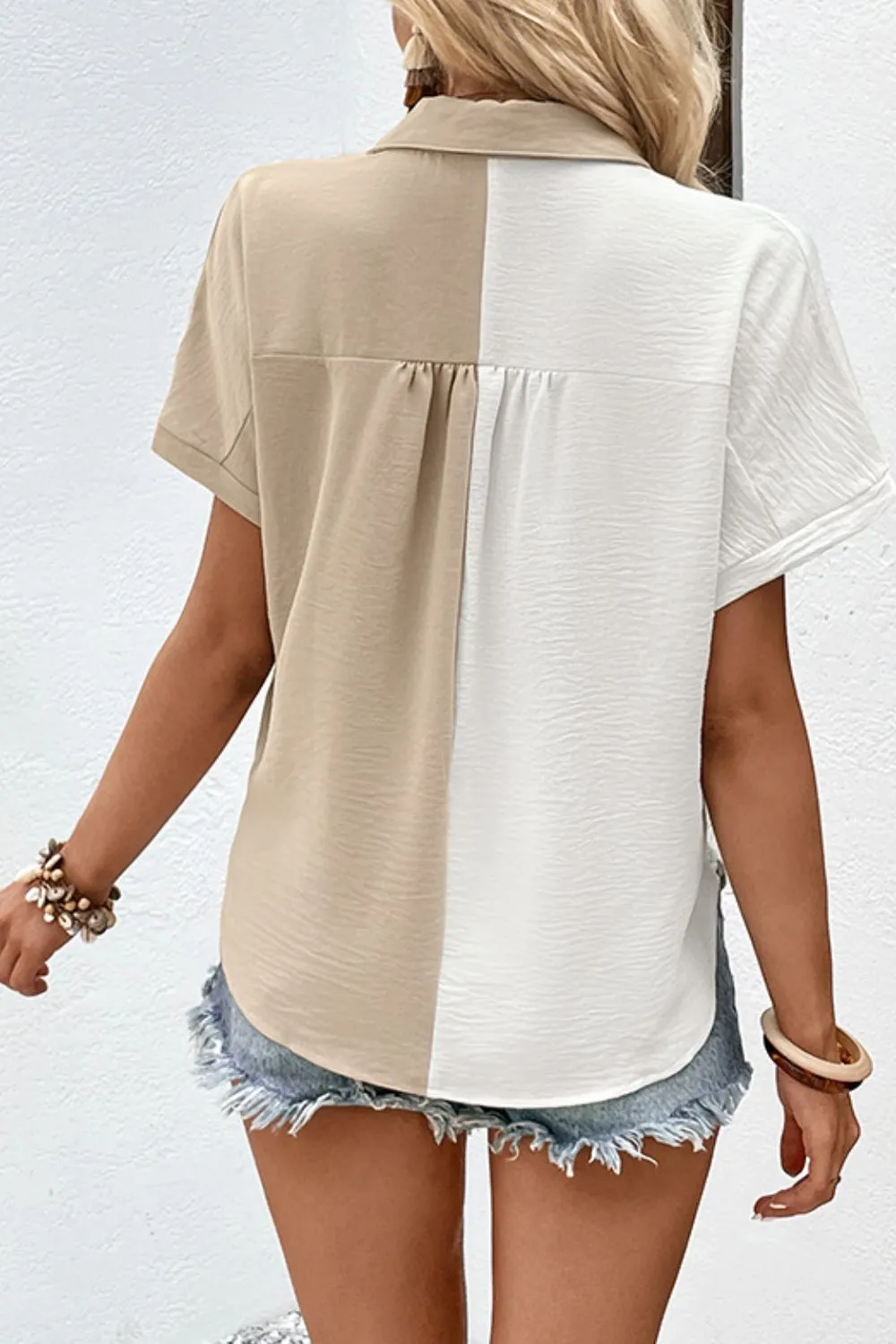 Two-Tone Contrast Short Sleeve Shirt, image 2