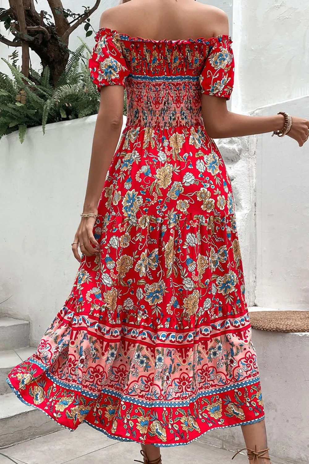 Floral Off-Shoulder Smocked Midi Dress, image 2