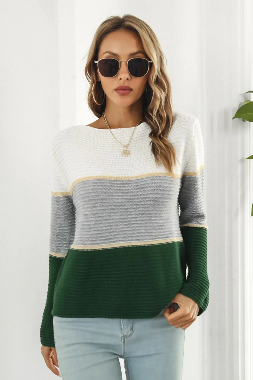 Color Block Horizontal Ribbing Sweater, image 7