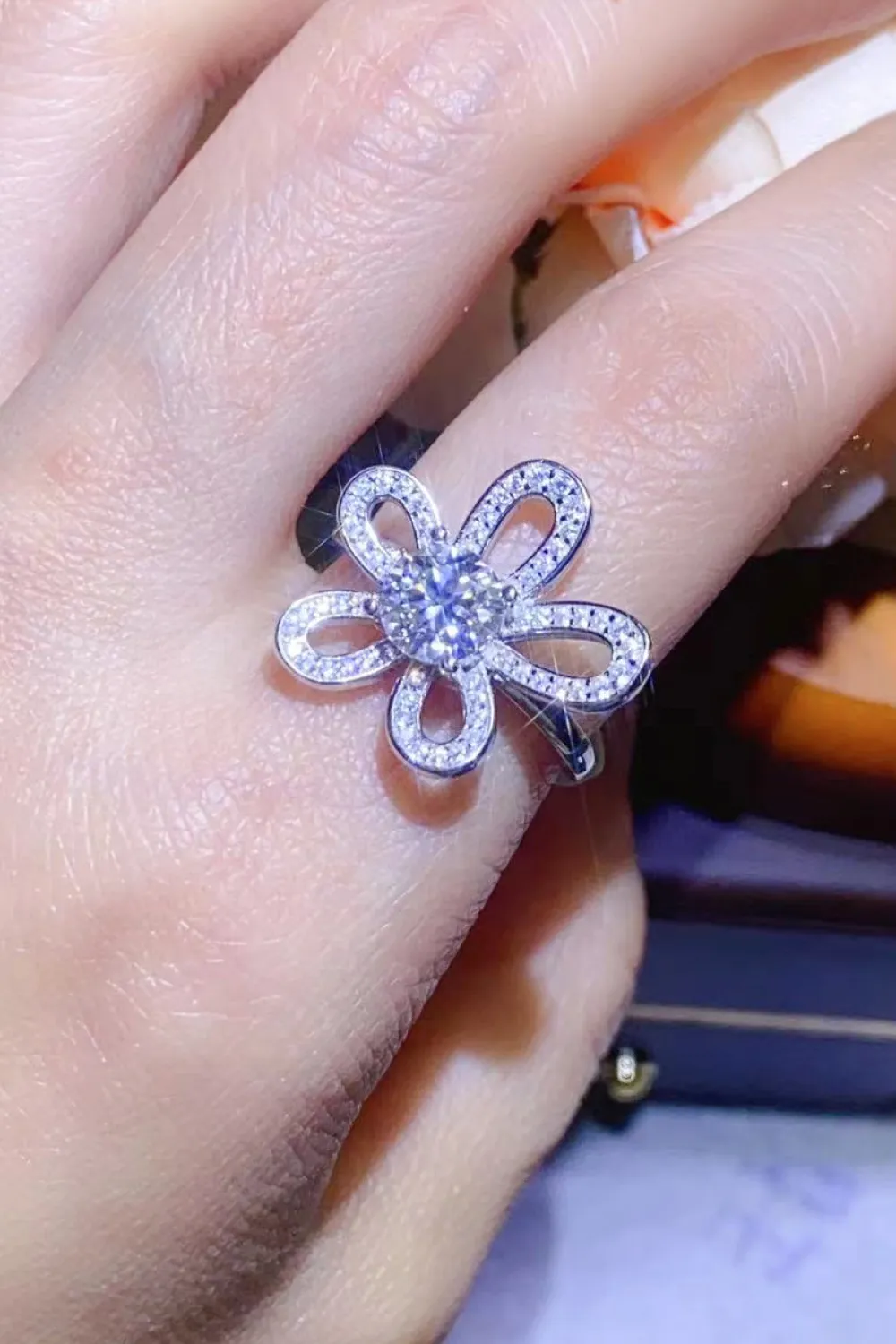 1 Carat Moissanite Flower-Shape Open Ring, image 5