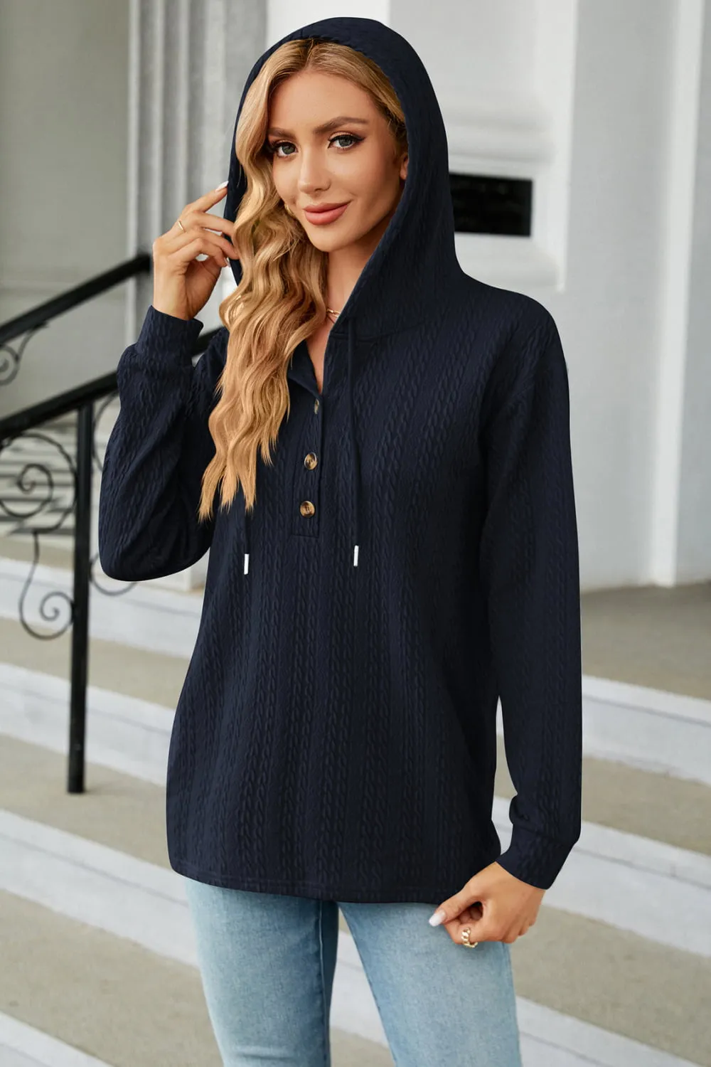 Cable-Knit Long Sleeve Hoodie, image 6