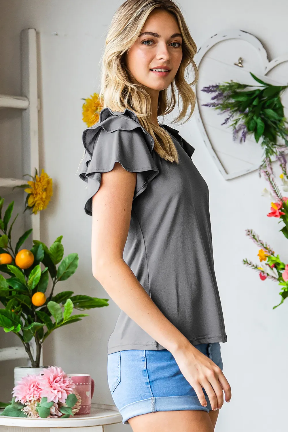 Layered Flutter Sleeve Round Neck Top, image 3
