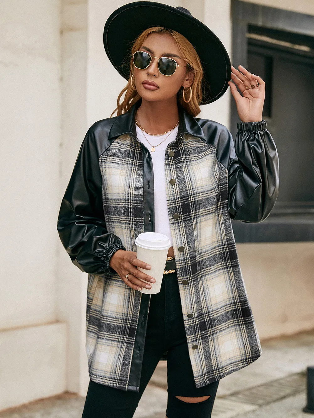 Plaid Button Down Raglan Sleeve Jacket, image 6