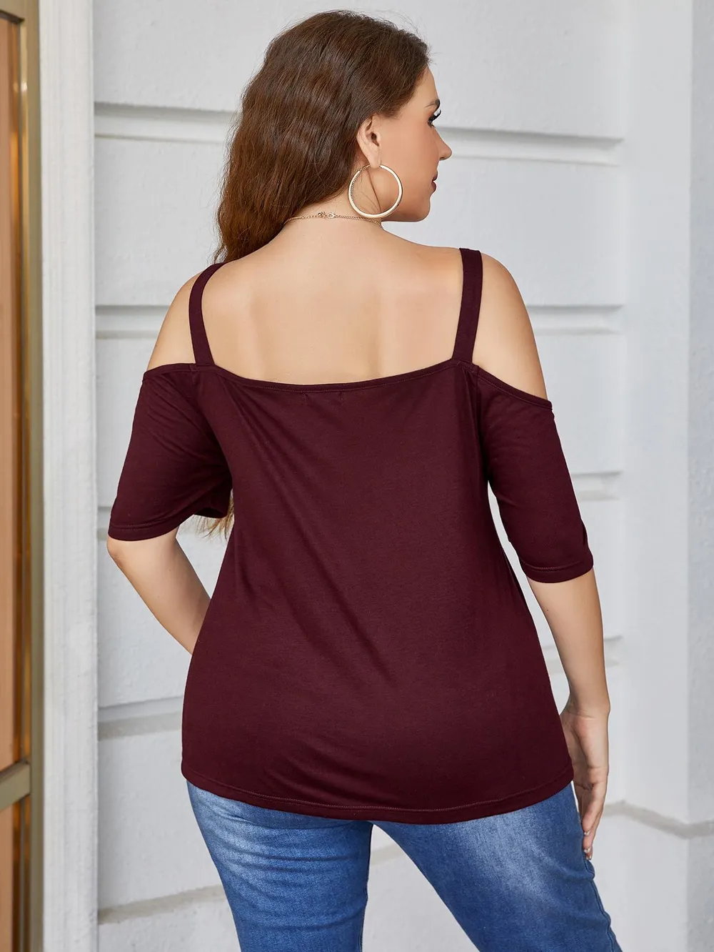 Plus Size V-Neck Cold-Shoulder Blouse, image 2