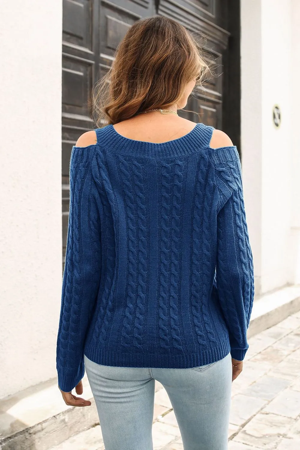 Cold Shoulder V-Neck Cable-Knit Pullover Sweater, image 13