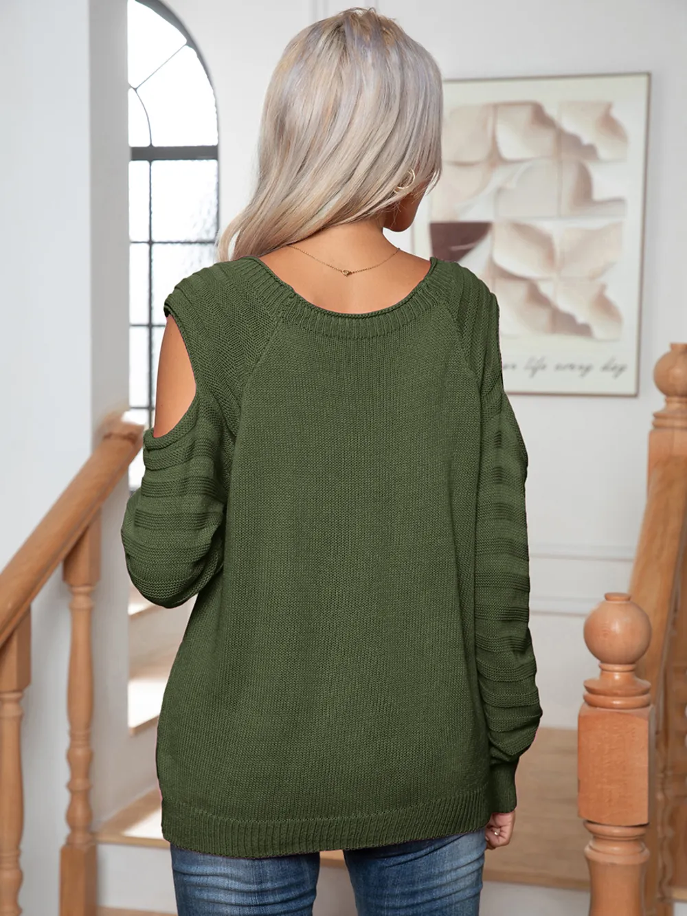 Decorative Button Cold-Shoulder Sweater, image 12