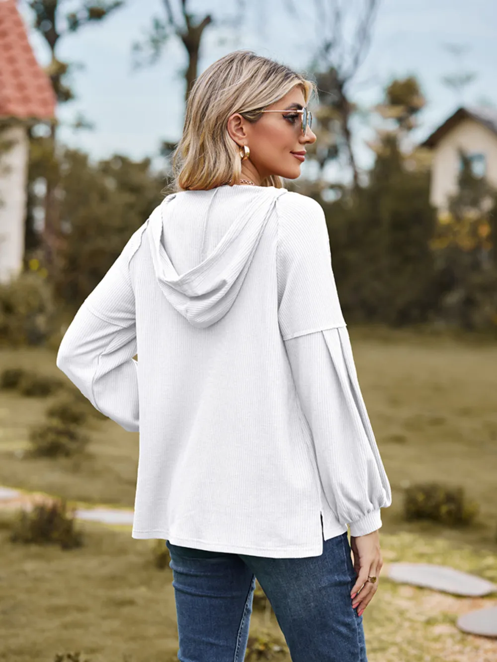 Dropped Shoulder Button-Down Hoodie, image 6