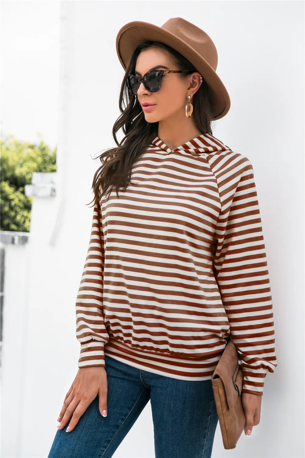 Horizontal Stripe Raglan Sleeve Hoodie, image 5