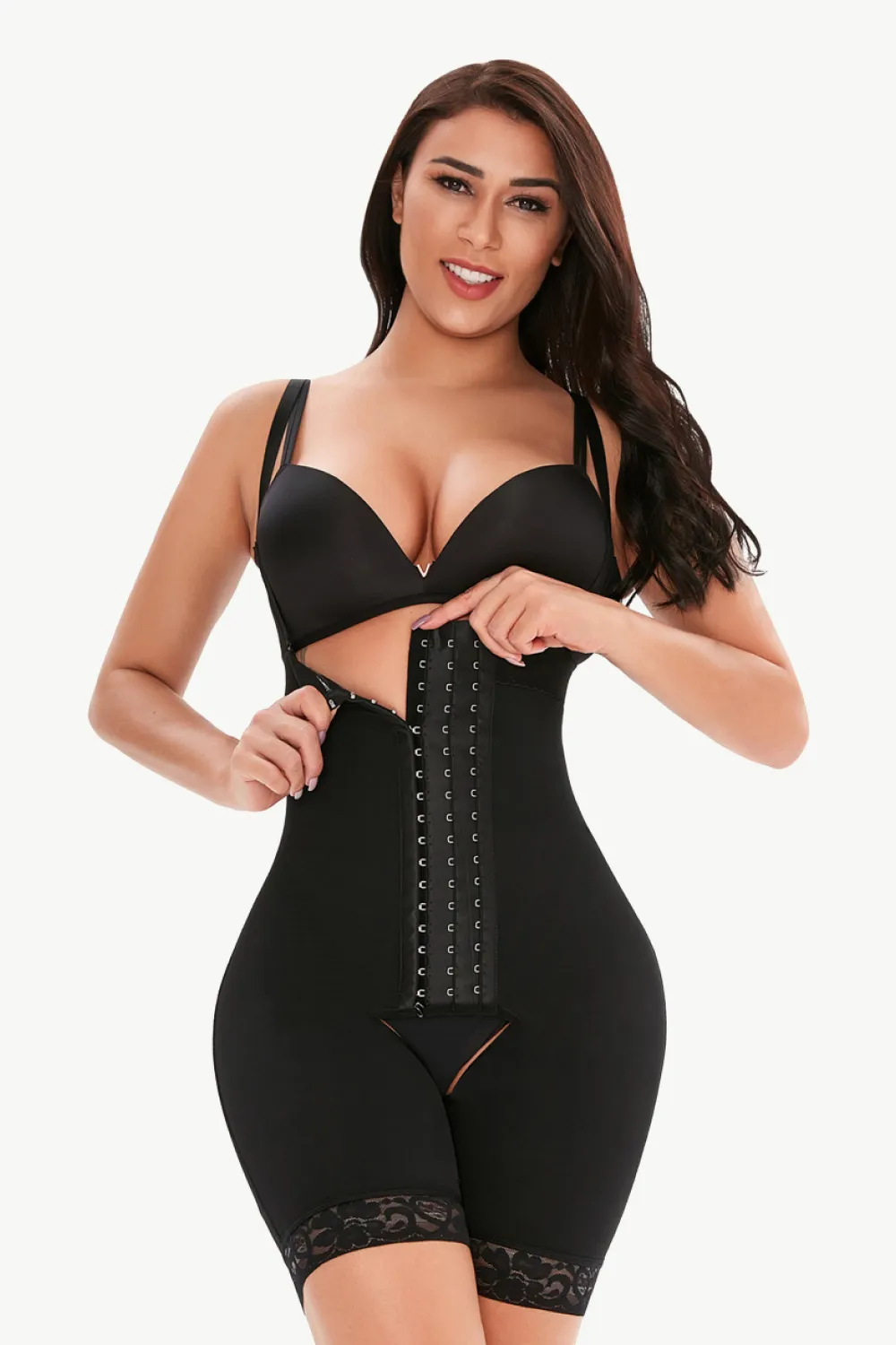 Full Size Hook-and-Eye Lace Trim Shaping Bodysuit, image 6