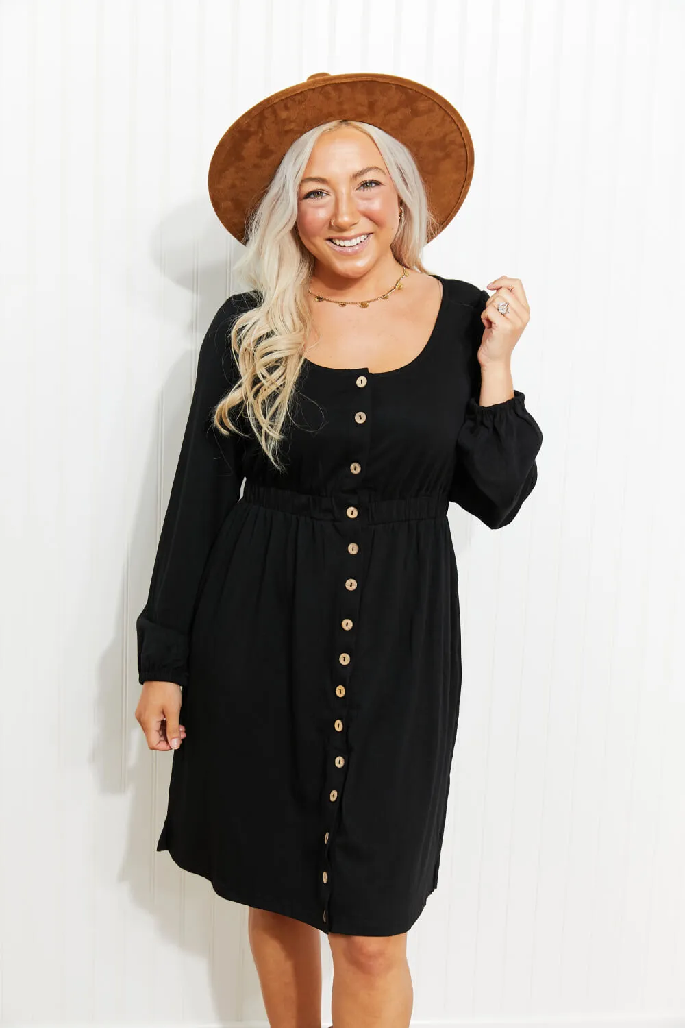 Scoop Neck Empire Waist Long Sleeve Mini Dress, image 3