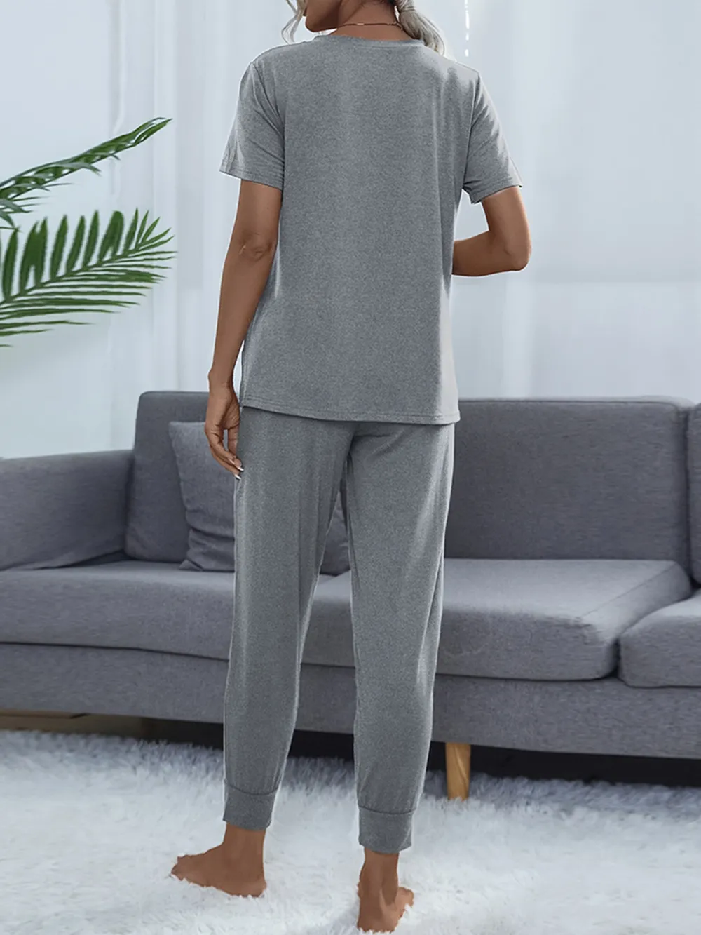 Round Neck Short Sleeve Top and Pants Set, image 6