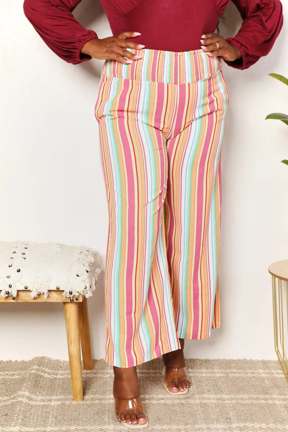 Striped Smocked Waist Pants with Pockets, image 4