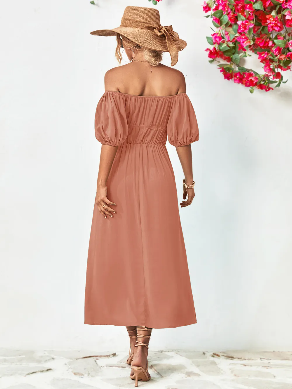 Off-Shoulder Balloon Sleeve Midi Dress, image 5