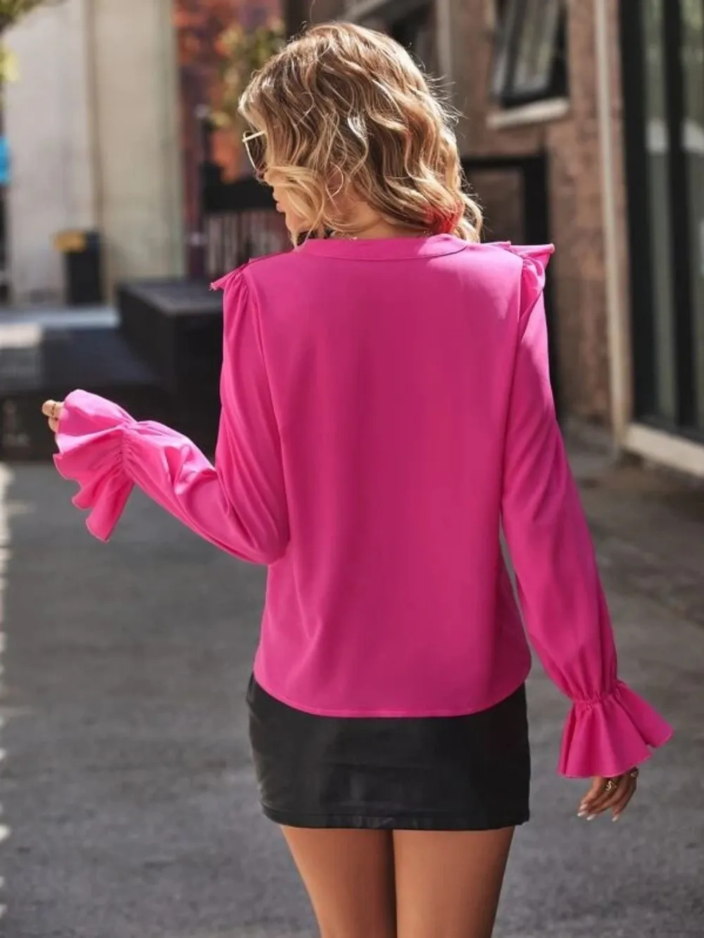 Ruffled V-Neck Flounce Sleeve Shirt, image 5