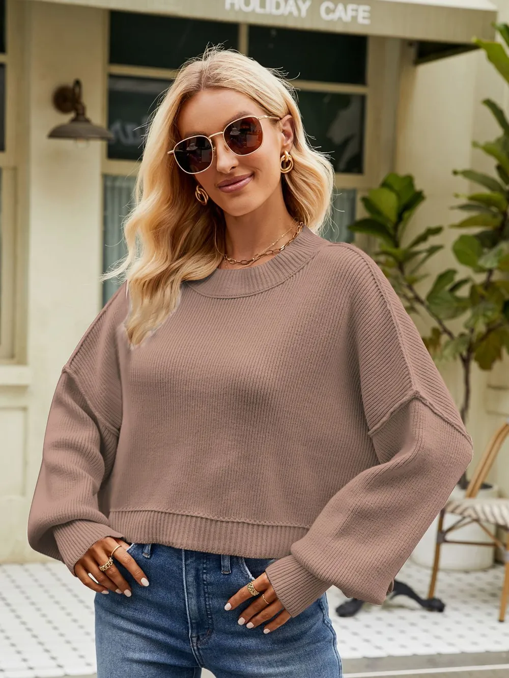 Round Neck Dropped Shoulder Sweater, image 5
