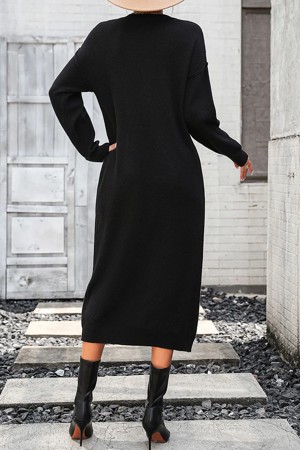 Notched Neck Dropped Shoulder Button-Down Midi Dress, image 8