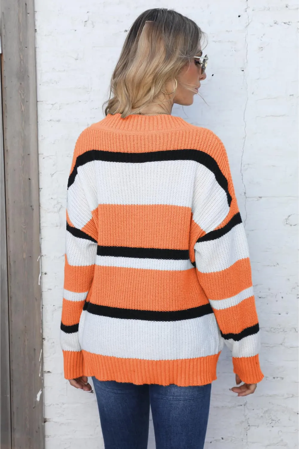 Color Block V-Neck Dropped Shoulder Sweater, image 3