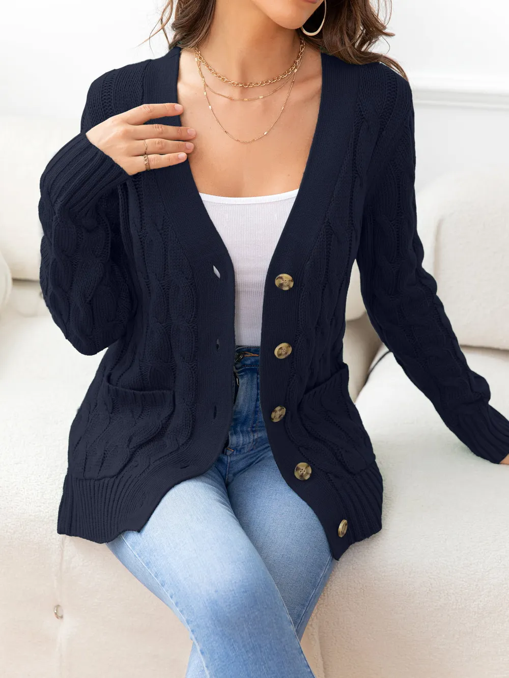 Button Down Cable-Knit Cardigan, image 28