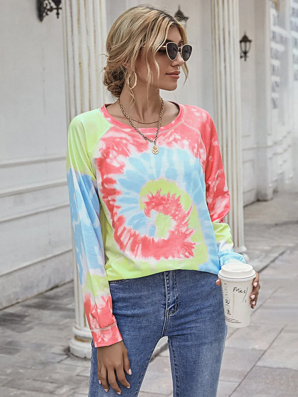 Printed Round Neck Raglan Sleeve Tee, image 5
