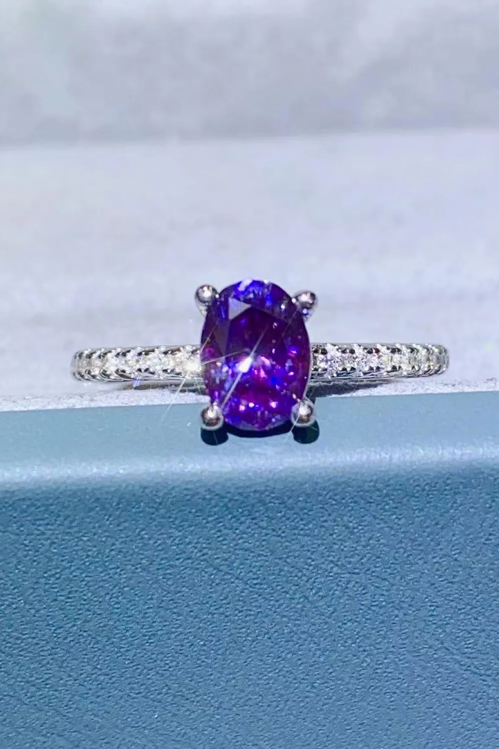 1 Carat Purple Moissanite 4-Prong Ring, image 2