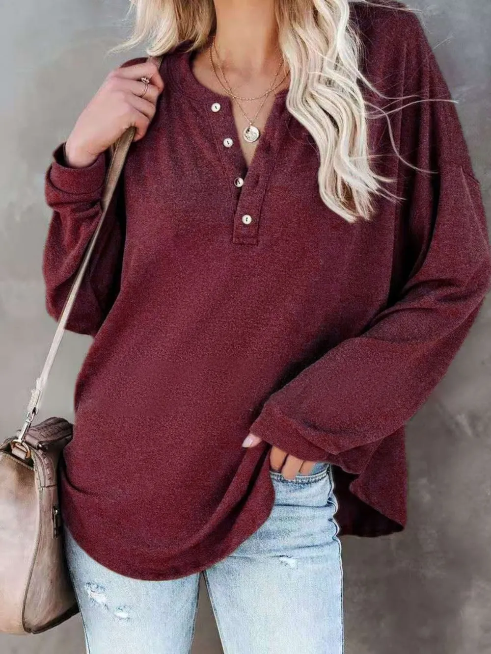 Buttoned Drop Shoulder Top, image 2