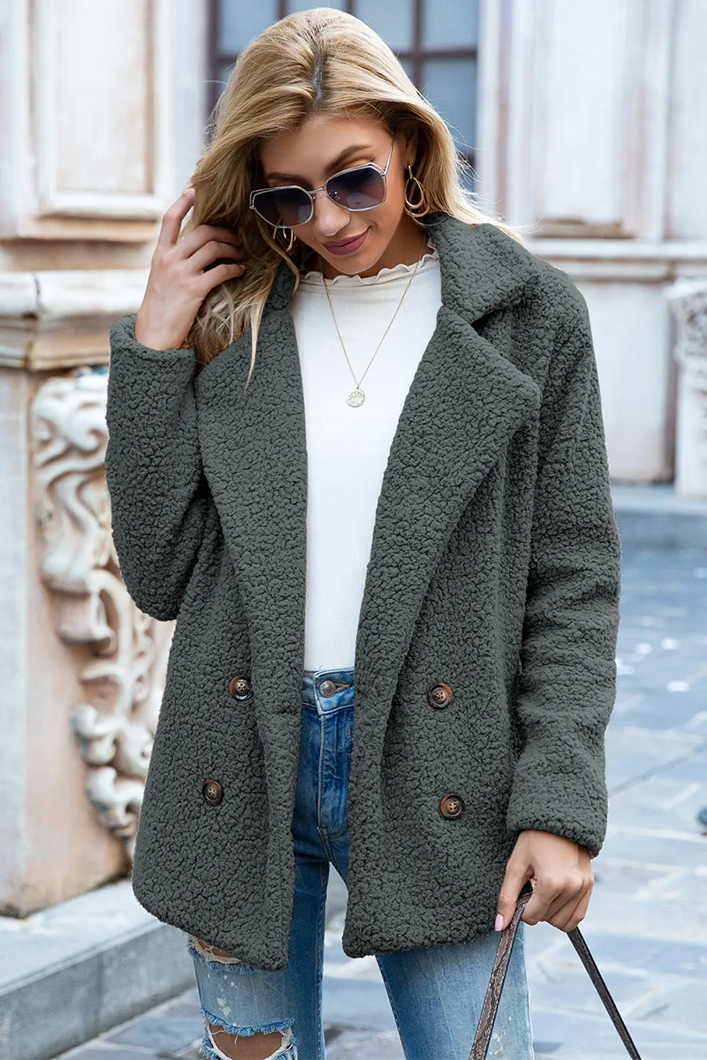 Full Size Lapel Collar Sherpa Coat, image 10