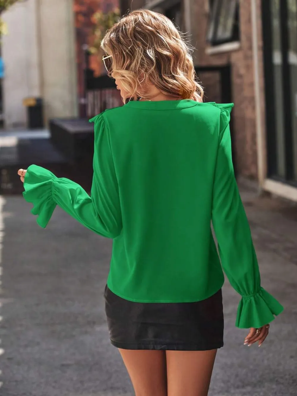 Ruffled V-Neck Flounce Sleeve Shirt, image 6