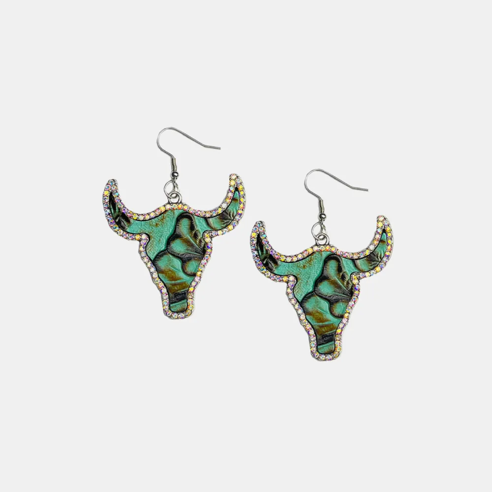 Rhinestone Trim Alloy Bull Earrings, image 2