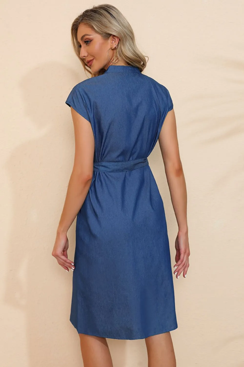 Button Down Belted Denim Dress, image 3