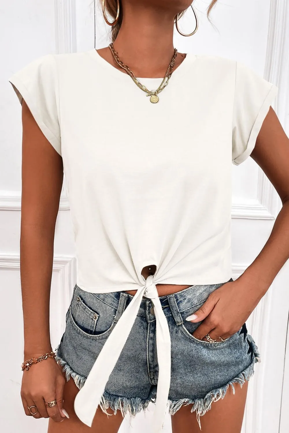 Tied Round Neck Crop Tee, image 6