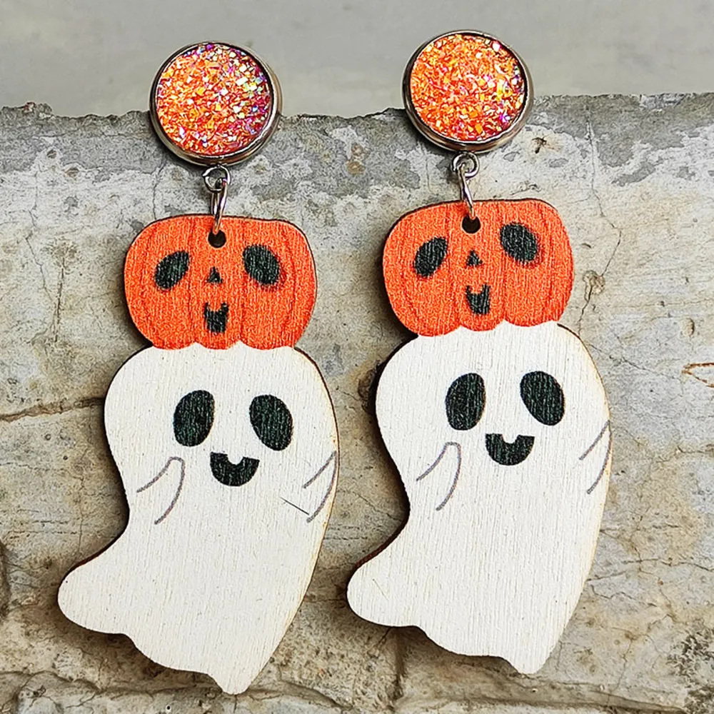 Ghost Shape Wooden Dangle Earrings, image 3