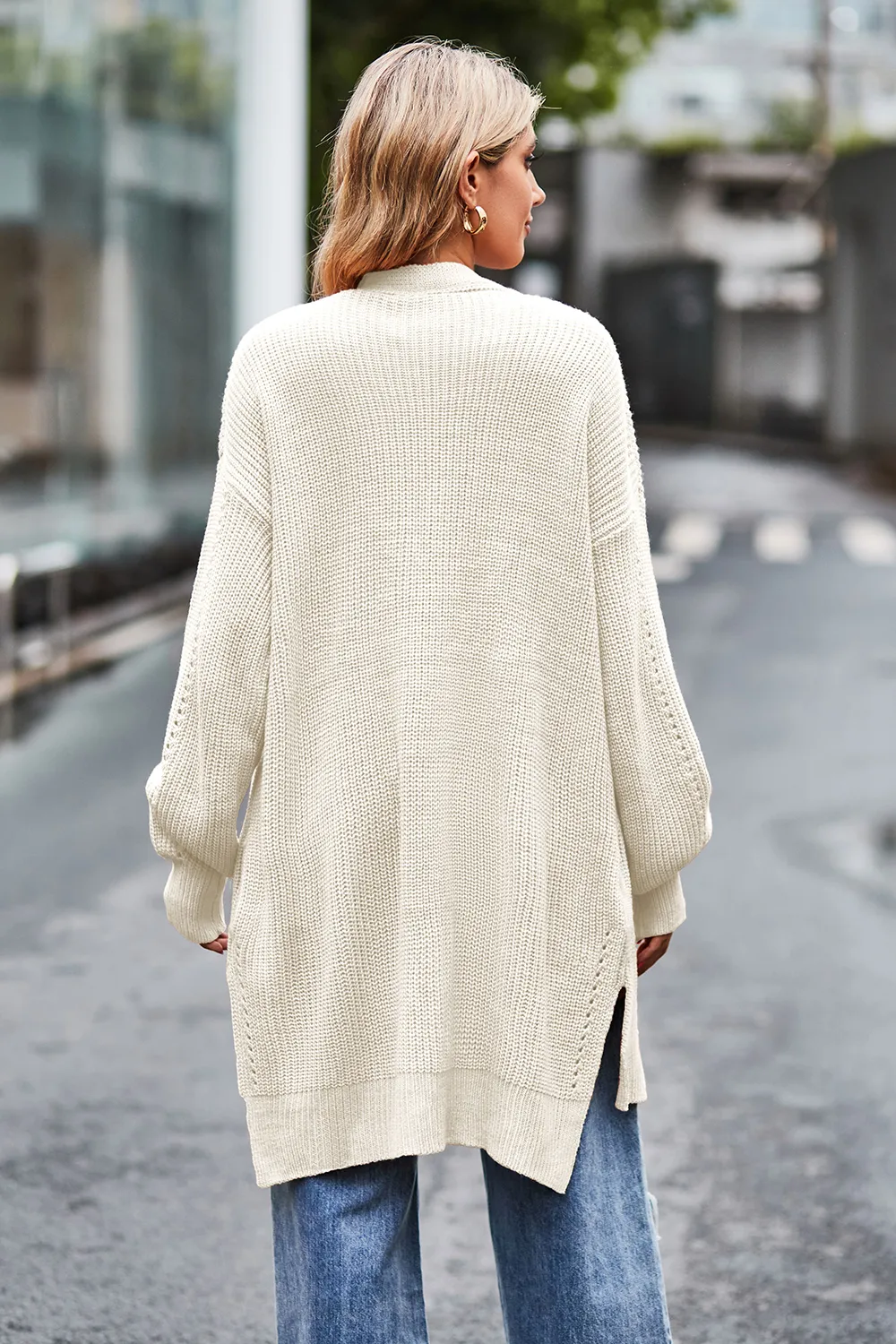 Open Front Dropped Shoulder Longline Cardigan, image 3