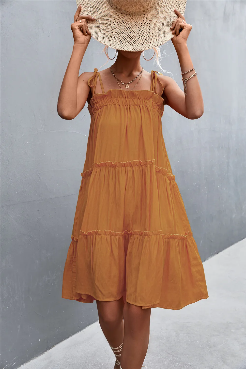 Tie-Shoulder Frill Trim Sleeveless Dress, image 6