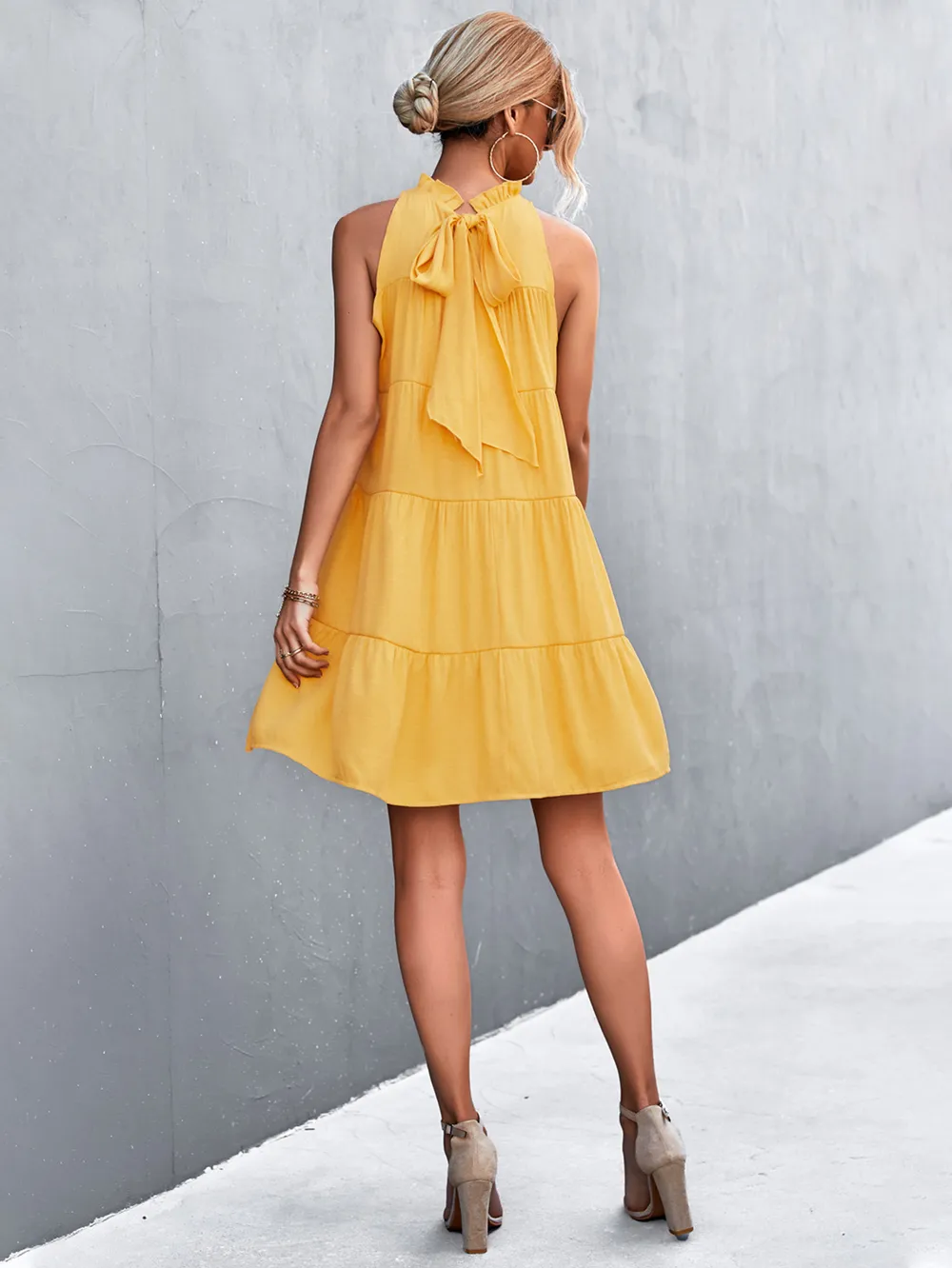 Tie Back Mock Neck Tiered Dress, image 3