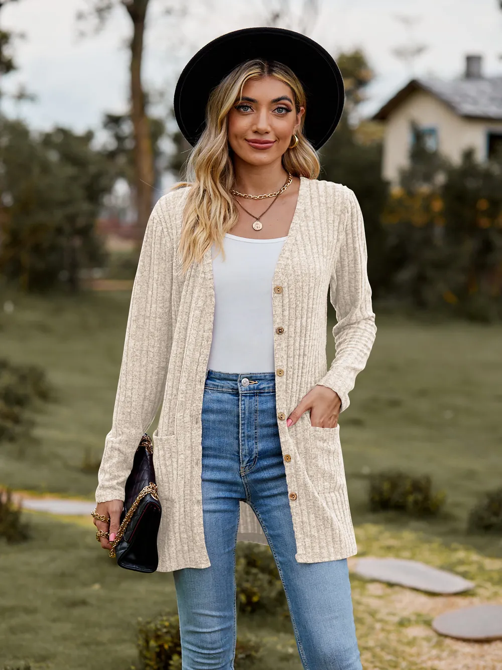 Ribbed Button-Up Cardigan with Pockets, image 8