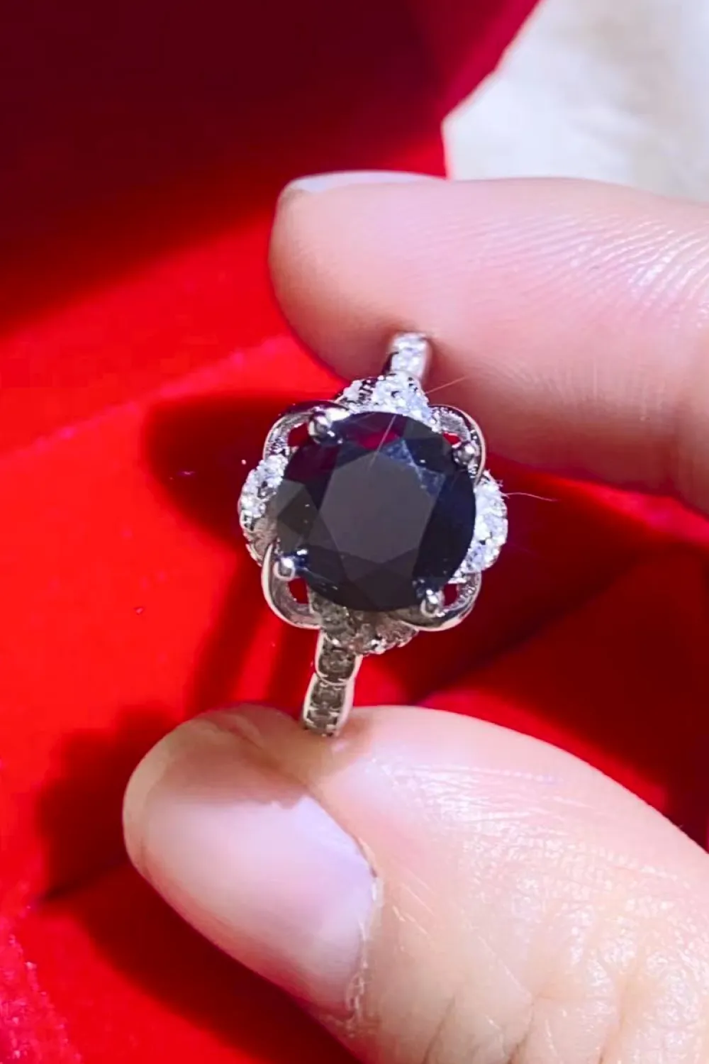 2 Carat Black Moissanite Floral Ring, image 5