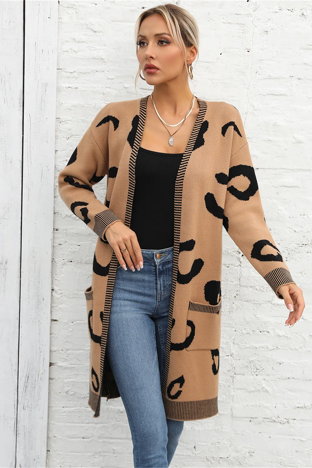 Printed Long Sleeve Cardigan with Pockets, image 4