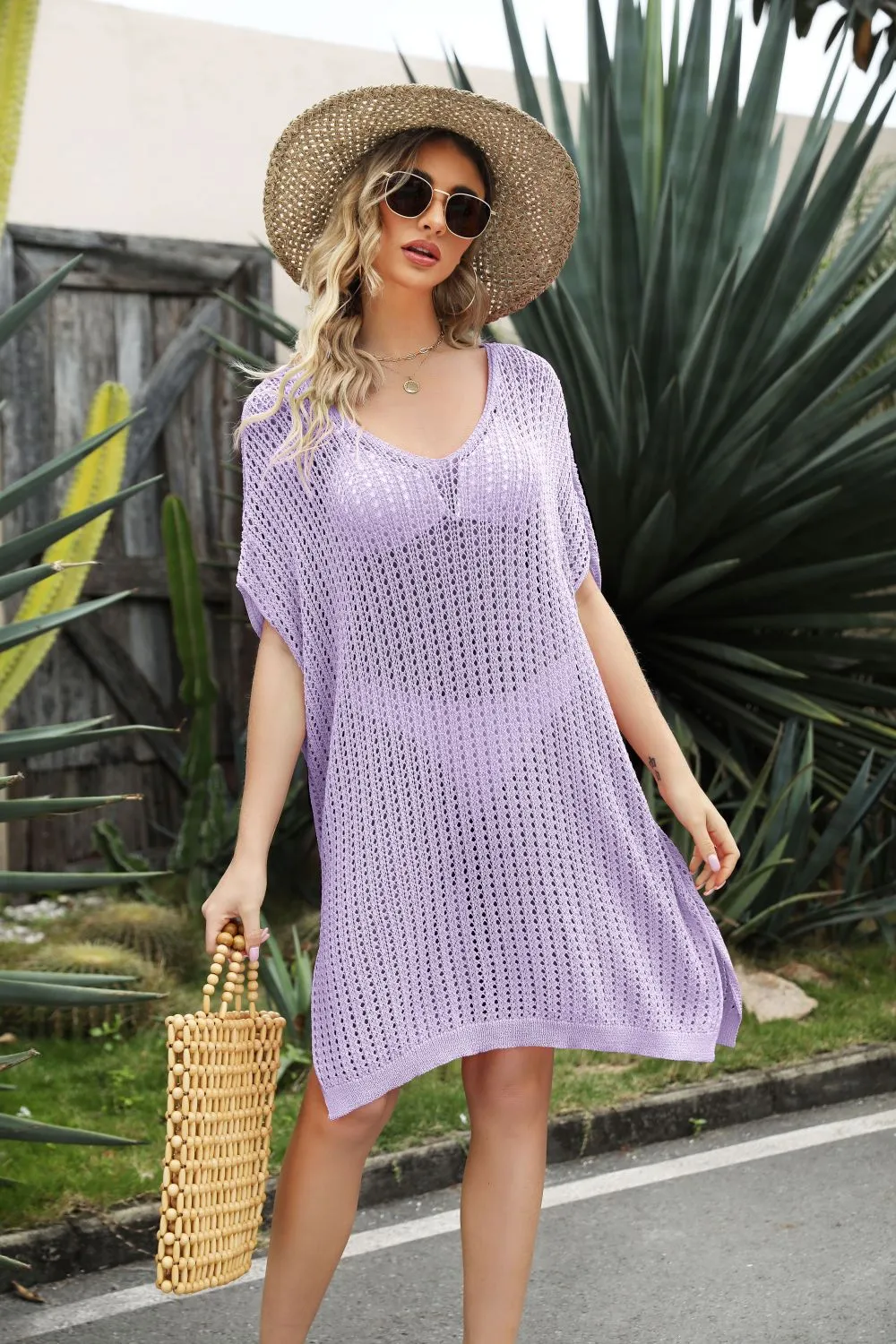 Openwork Side Slit Cover-Up Dress, image 2
